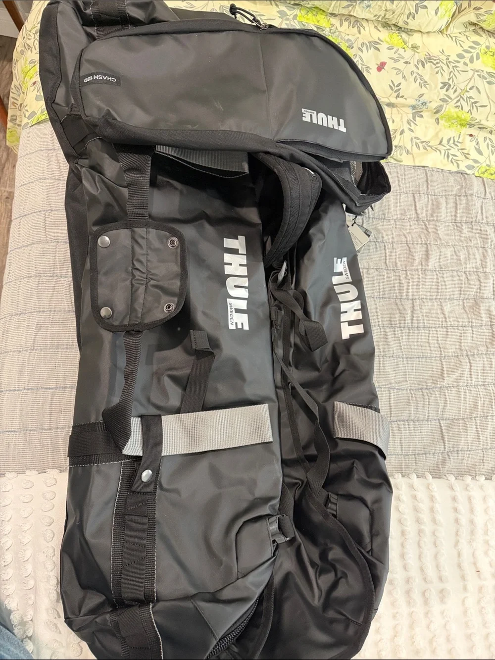 Thule Chasm Duffle 130L Black Travel Duffle with Gray Mesh Pocket